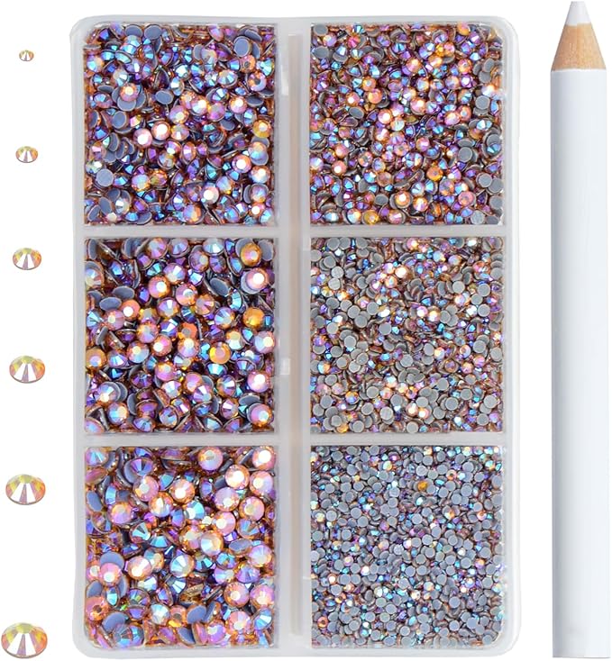 8000pcs Hotfix Rhinestones Flatback,Rhinestones for Crafts Clothes Mixed 6 Sizes, Hotfix Crystals with Wax Pencil Kit, SS3-SS12,Topaz AB