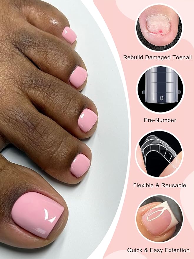 120Pcs 12 Sizes Polygel Toenail Forms for Extention Long Square Toes Dual Forms for Polygel Acrylic Nail Forms for Builder Gel Reusable Toe Nail Tips Mold