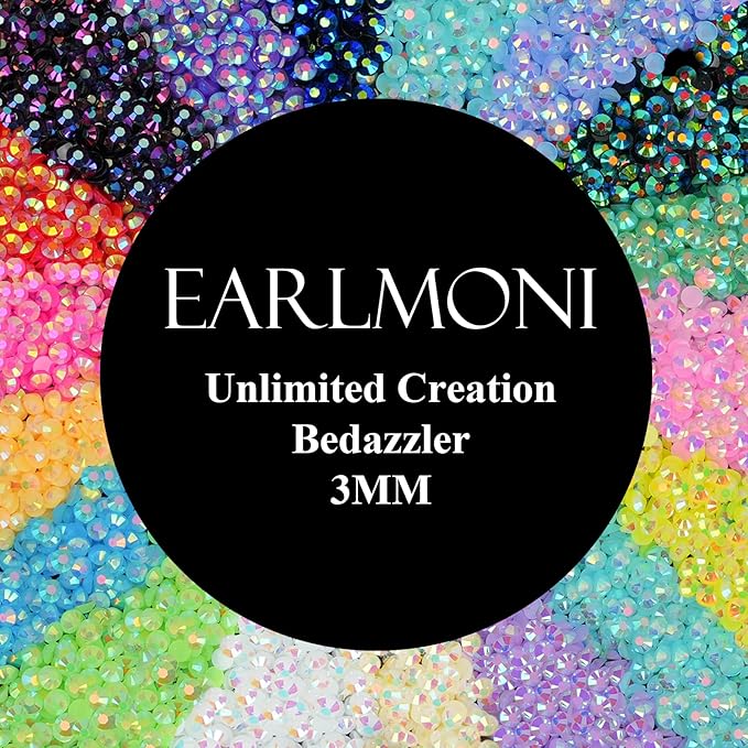 Resin Jelly Rhinestones for Bedazzling, EARLMONI Multi Colord Bedazzler Kit with 15ml B7000 Glue Rhinestone Pen Tool for Clothes Nail Art (B 24 Colors, 3MM)