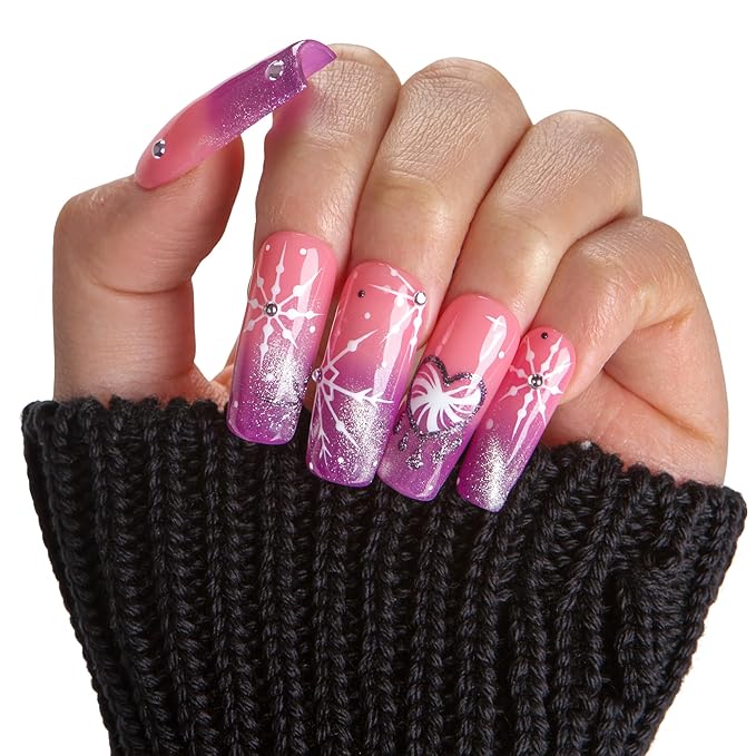 LOVFUL Short Press on Nails Blush Snowlight | Handmade Acrylic Press ons| Reusable Fake False Nails | Square Classic Regular 1.3in | H726-S