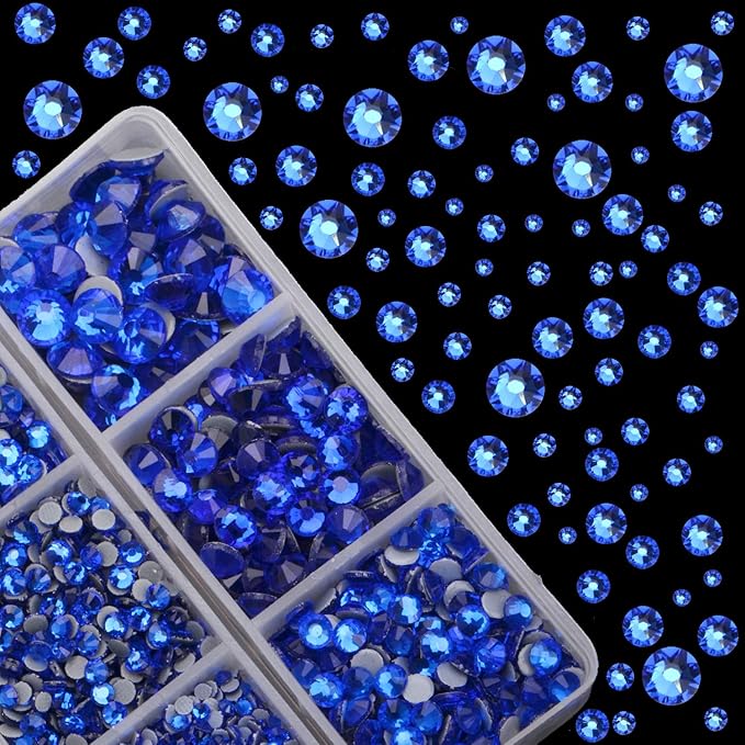 4000Pcs Hot Fix Round Crystals Gems Glass Stones Hotfix Flat Back Rhinestones (Sapphire)