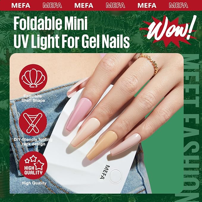 MEFA 19 Pcs Gel Nail Polish Kit with U V Light, 12 Red Christmas Colors Burgundy Red Dark Green Glitter Gel Polish Winter Silver Gold Sparkle Valentine's Day Manicure DIY Salon Decorations Gifts