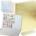 216 Nail Color Book,Nail Color Display Book with 240 Nail Tips & 1-300 Number Labels,Professional Nail Color Swatches Book for Gel Polish Nails Art Design(Gold)