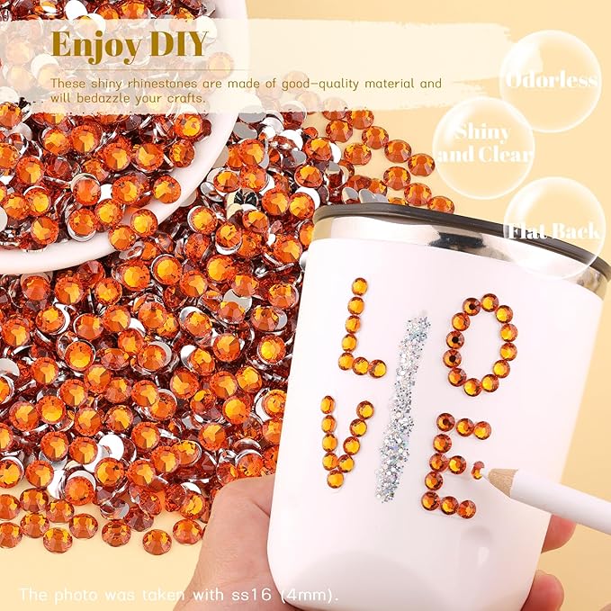 1500PCS 6mm Resin Rhinestones Bulk for Crafting (Orange), Flatback Bedazzling Crystals for Crafts DIY Nail Decoration, Gems Charms for Tumbler Shoes Clothing Fabric with Pickup Pen and Tweezers