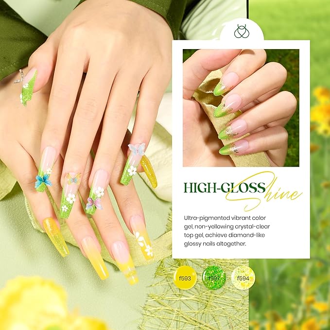 Beetles Green Gel Nail Polish Set - 6 Colors Cat Eye Sparkle Glitter Yellow Flash Lime Starter Kit with Magnet UV LED Needed Spring Summer St Patricks Gifts for Women DIY at Home Salon