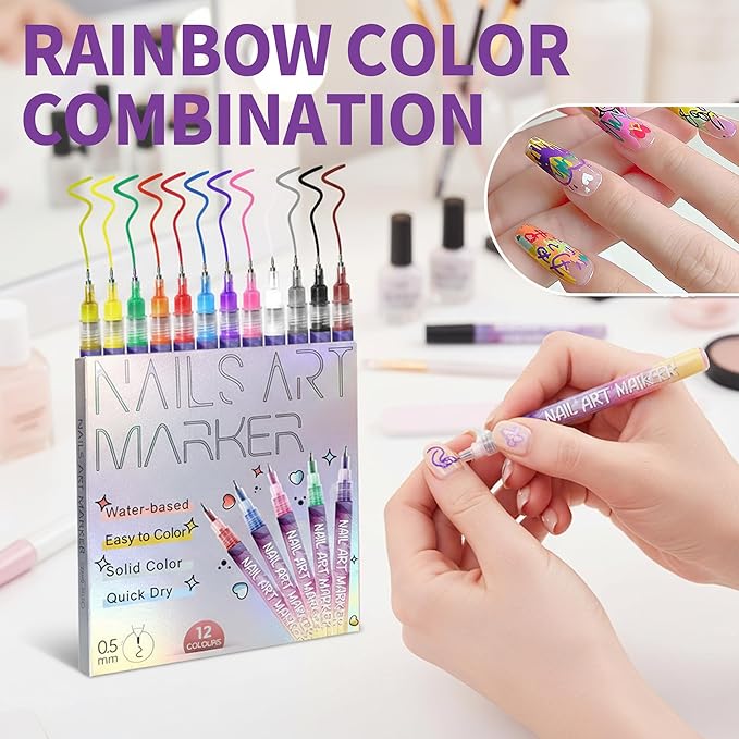 12 Colors Nail Art Pens Set,Nail Art Markers for Gel Nails,3D Nail Art Marker Drawing Painting Liner Pen,DIY Nail Art Pen Set,Portable Nail Art Tools (D-4 Set)