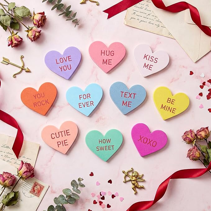 50 Pack Valentines Mini Nail Files Gifts Bulk for Women Candy Conversation Heart Emery Board Double Sided Nails Boards Buffer for Galentines Valentine's Day Gift Employee Staff Coworker