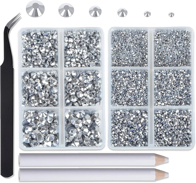 8000pcs Hotfix Rhinestones Flatback,Rhinestones for Crafts Clothes Mixed 6 Sizes, Hotfix Crystals with Wax Pencil Kit, SS4-SS30,Labrdor