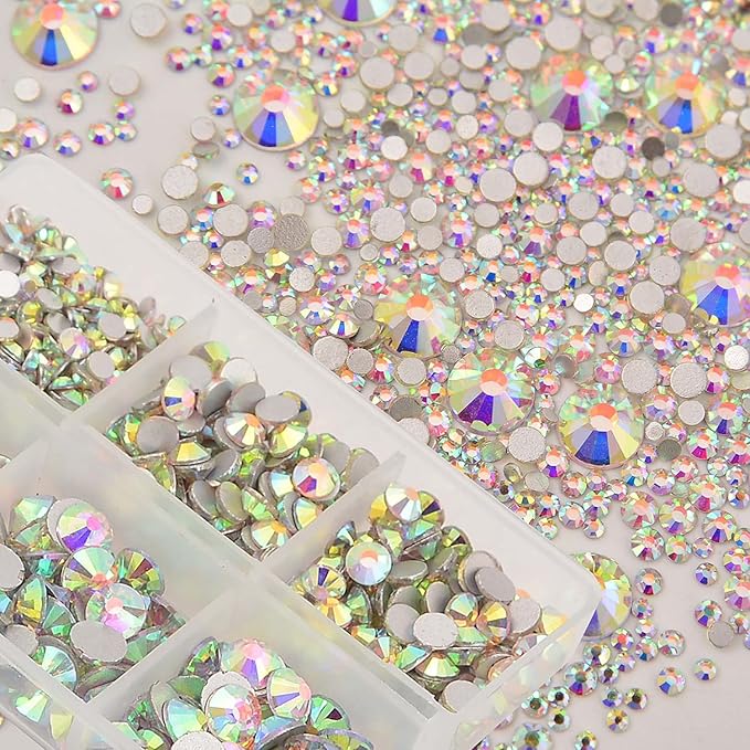 NCB 8000pcs Non Hotfix Rhinestones 10 Sizes Flatback Crystal Glass Rhinestones with Tweezers and Picking Pen for Nail Art Clothes Bags Phone Decorations Crafts DIY (001ab Crystal AB Mix SS3-SS30)