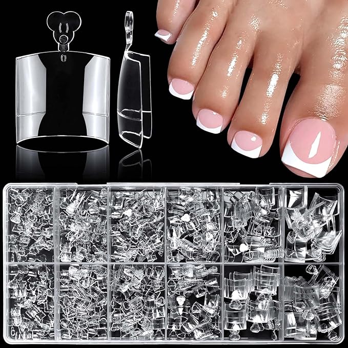 600pc Fake Toenails Half Cover Gel Toe Nail Tips Clear Press on Toenail, Short Square Fake Toes Nails Tips Clear Gel Toenails Extrension False Toe Nail Press ons Feet Artificial Toenail Tip