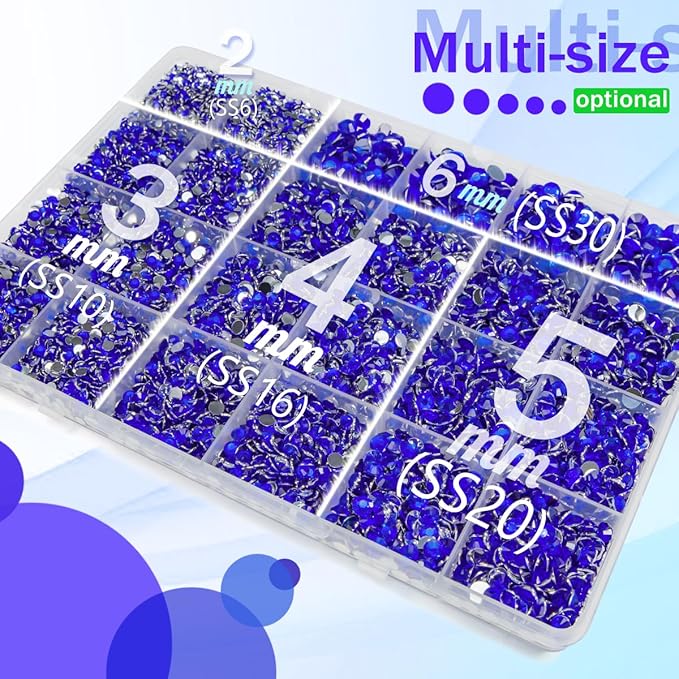 Dark Blue Crystal Resin Rhinestones w B7000 Glue for Bedazzling Crafting 2mm-6mm Sapphire Flatback Stones Diamonds Crystals Gems Bedazzler Kit for Nails Face Eyes Makeup Tumblers Bottles Crafts