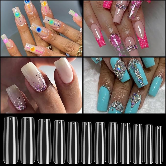 240 Pcs Clear Full Cover Nail Tips for Acrylic Nails Professional, Coffin Fake False Ballerina French Acrylic Nail Tips Extension for Salon Manicure Home DIY