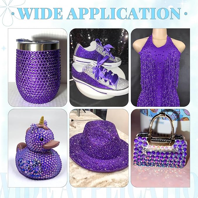 12000Pcs Resin Rhinestones for Bedazzling with 3Pcs B7000 Jewelry Glue, 2 Boxes Dark Purple Flatback Rhinestones for Crafting Crafts DIY, Crystals Gems for Clothing Shoes Tumblers Nail Art Makeup