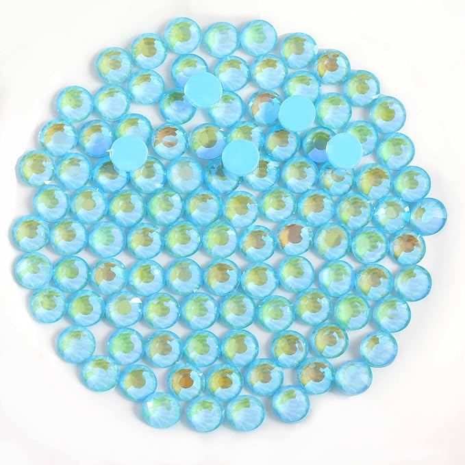 Beadsland 288pcs Flat Back Crystal Rhinestones Round Gems for Nail Art and Craft Glue Fix, Luminous Blue, SS30, 6.3-6.5mm