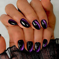 Cat Eye Press on Nails Short, Chrome Press on Nails Oval, Thick Glazed Black Purple Fake Nails Press ons for Women Party Prom, Reusable Magnet Glitter Glue On Nails Almond in 15 Sizes, 30 Pcs