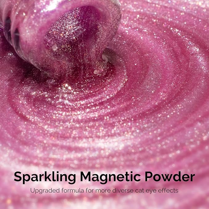 MelodySusie Starry Cat Eye Gel Nail Polish, 0.5 Fl Oz Pink Glitter Holographic Magnetic Nail Polish with Magnet, UV Nail Polish for Nail Art Manicure Salon DIY at Home G1602