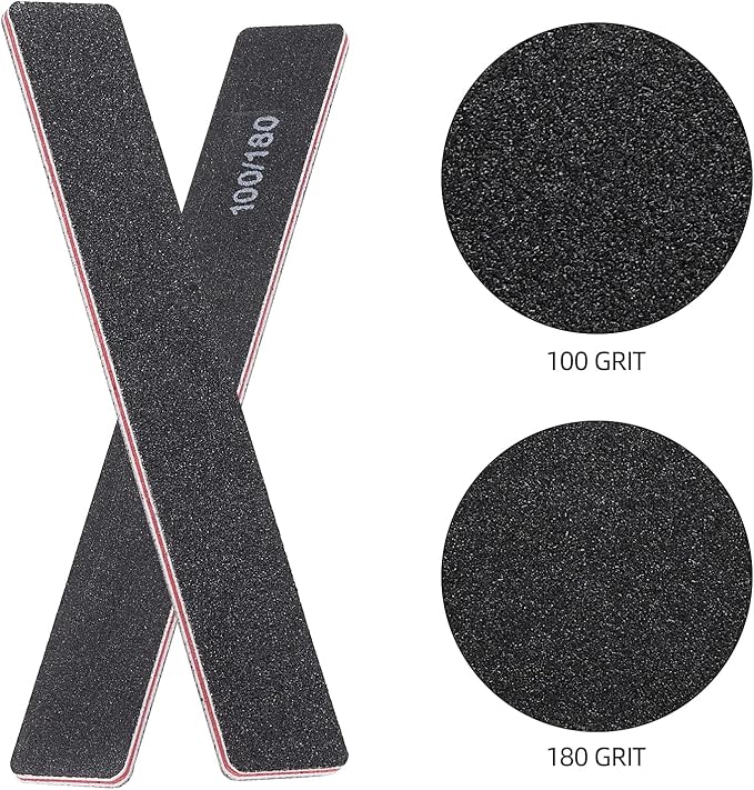 100 Pcs Black Nail Files 100/180 Grit Professional Double Sided Emery Boards Coarse and Medium Grit Rectangle Buffering File for Acrylic Nails