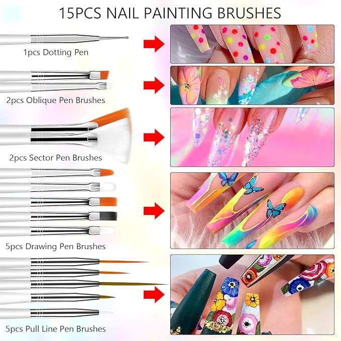 SAVILAND 36 Colors Gel Paint Kit: Solid Nail Art Gel Polish with 15 pcs Painting Drawing Nail Brushes for DIY Nails Art Design & Manicure Home Salon Use