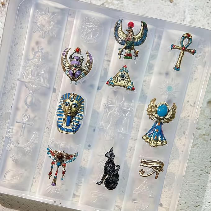 3D Egyptian Elements Gel Nail Art Mold Silicone Tools Nails Women DIY Shapes Sphinx Small Model Resin Scarab Gel Molds for Accessories Supplies