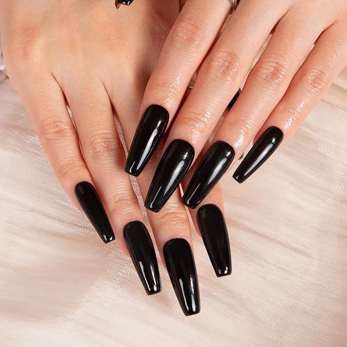 LOVFUL Press on Nails Red Sole Black Red | Handmade with Full Covered Crystals | Reusable Full Cover Nails | Coffin Classic Regular 1.3 in | H22-M