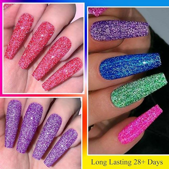 MTSSII Light Green Series Orange Red Pink Gel Nail Polish 18pcs Kit Pink Orange Green Blue Purple Glitter Gel Nail Polish Gel Set Gel Reflection Glitter Polish Kit for DIY Nail Art Women Gifts