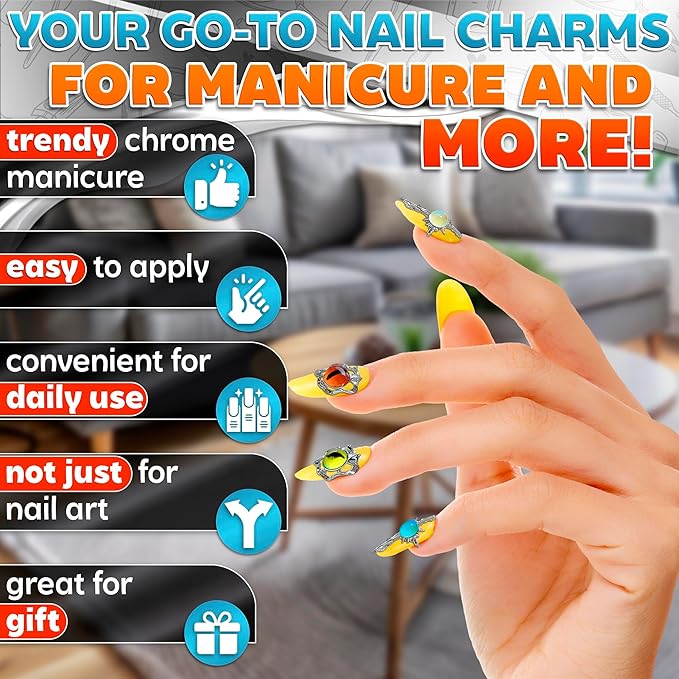 24 Pcs Dragon Eye Charms for Nails – 3D Silver Cross Nail Charms and Gems with Bright Crystals, Easy-to-Apply Art Kit – Stunning Nail Decor for Unique & Creative Manicures