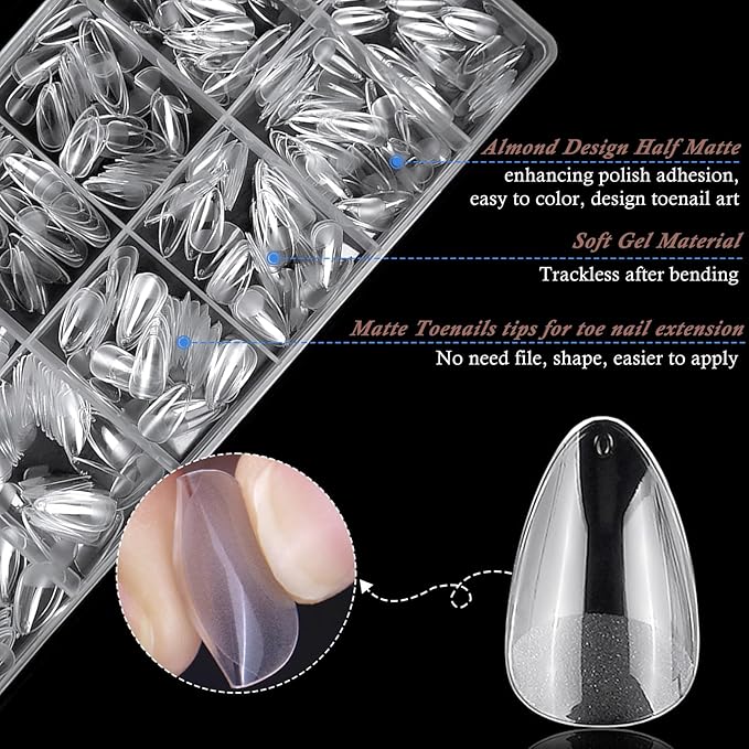 AddFavor Short Almond Nail Tips, 600pcs Soft Gel Nail Tips Almond Fake Nails Full Cover Clear False Acrylic Nails Tip for Press on Nails, Nail Extensions