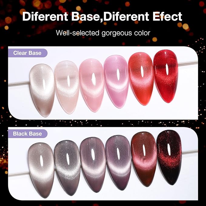 Cat Eye Gel Nail Polish Set, 6 Colors 12ML Spring Summer Glitter Magnetic Nail Polish Gel with Magnet, Soak Off UV LED for Home Salon Manicure Gift for Women