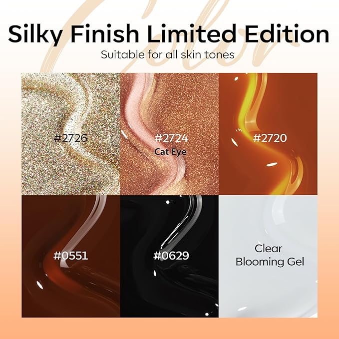 modelones Gel Nail Polish Set, 6 Colors Clear Blooming Nude Gold Glitter Cat Eye Gel Polish Amber Brown Jelly Maroon Black Nail Polish 2026 Leopard-Print Theme with Magnet & Liner Pen LED Mani Kit