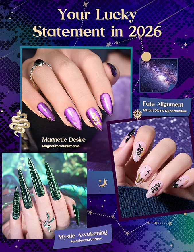 Beetles The Ophiuchus Sign Lucky Box, Ophiuchus Zodiac Gel Nail Polish Kit Nail Art Set Purple Green Gold Cat Eye Black White Gel Pink Jelly Base Top Coat Salon DIY Zodiac Gift for Women