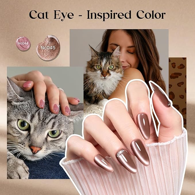 Beetles Cat Eye Gel Nail Polish Set - 10 Colors Glitter Cat Eye Glint Gel Polish Kit Silver Nude Pink Blue Brown Purple Magnetic Shine Soak Off UV French Nail Art Salon DIY Manicure Gift for Women