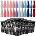 modelones Poly Extension Gel Kit 12 Colors Poly Nail Set All Seasons Colors Nude Pink Blue Glitter Builder Nail Gel French Manicure DIY Gifts for Women