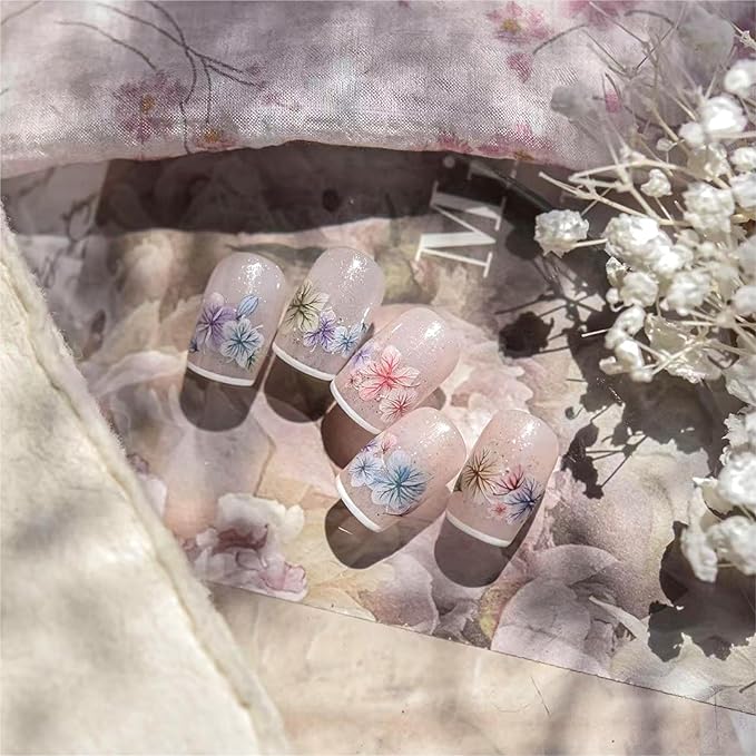 Dedyel Dried Wildflowers Nail Stickers 5D Embossed Wildflower Nail Stickers Spring Summer Red Yellow Blue White Flower Design Nail Art Decoration for Women Girls Kids