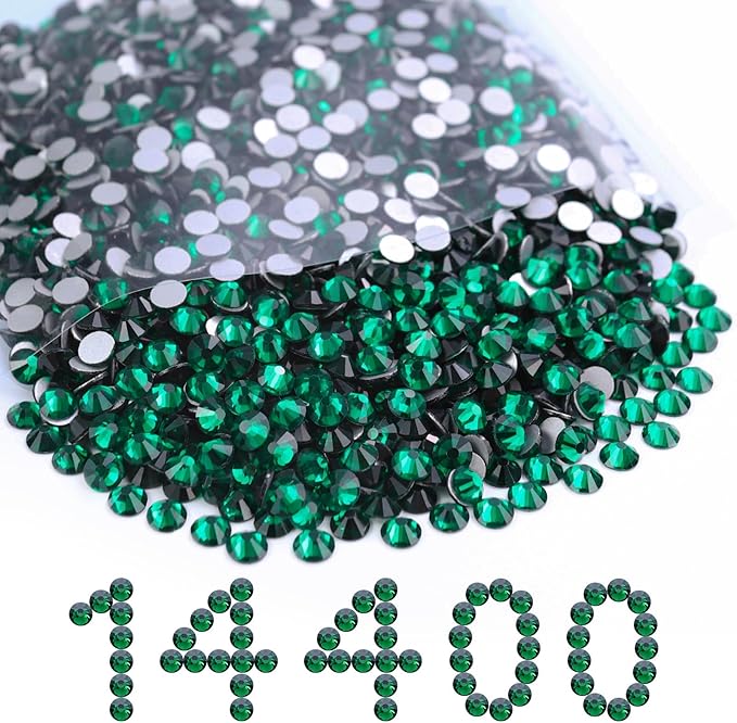 Flatback Rhinestones Bulk, 14400PCS Malachite Green Rhinestones for Clothes DIY Decoration Crafts, Malachite Green, SS10, 2.7-2.9mm