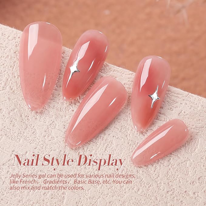 Born Pretty Jelly Nude Pink Gel Nail Polish Red Burgundy Blood Wine Red Valentine's Day Gel Polish Sheer Transparent Gel Polish Kit Wild Rose for Salon Manicure and Nail Art DIY at Home 6Colors