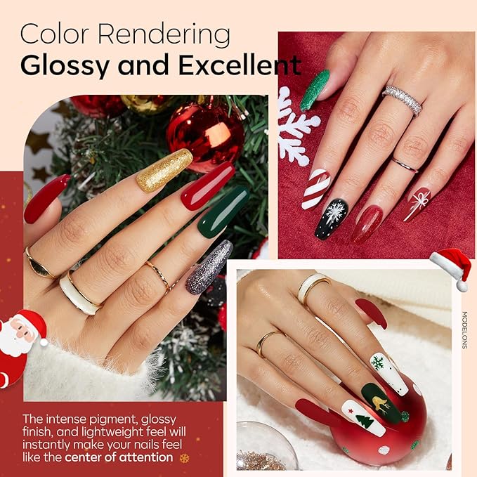 Modelones Christmas Dip Powder Nail Kit 20 Colors, Red Green Brown Orange Glitter Dipping Powder Starter Set Base&Top Activator Liquid French Nail Art Salon DIY Kit Gifts for Women
