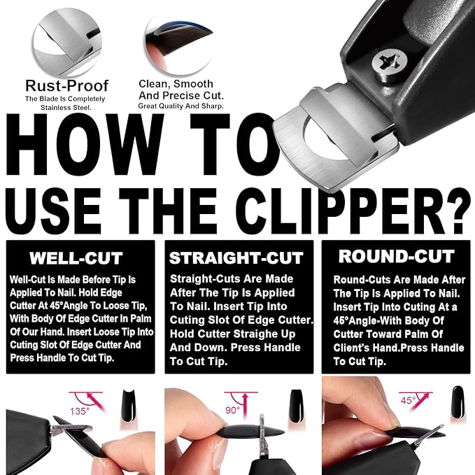 GA&EN Black Adjustable Artificial Acrylic Fake Nail False Nail Tip Clipper Cutter Trimmer Manicure Pedicure Sharp Blade Clip Tool For Salon Home Nail Art Beauty Design DIY