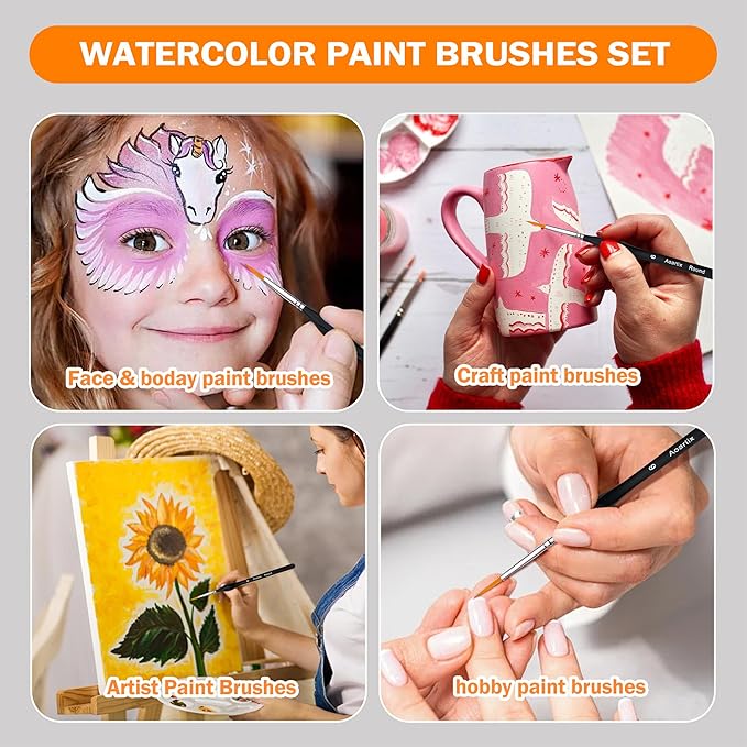 Miniature Brush Dry Brushes, Aoartix 15 Pcs Model Brush Set for Acrylic Oil Watercolor Face, Detail Dry PaintBrushes for Models Miniatures Digital Small Crafts Painting Supplies- Triangular Handles
