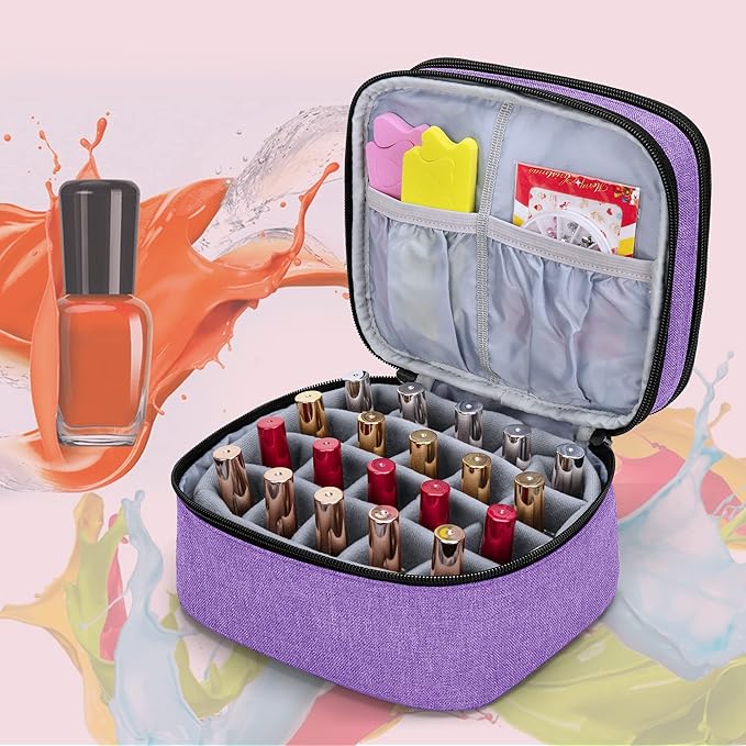 LUXJA Nail Polish Carrying Case - Holds 20 Bottles (15ml - 0.5 fl.oz), Double-layer Organizer for Nail Polish and Manicure Set, Purple