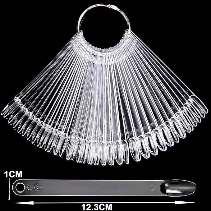 LoveOurHome 150pc Medium Almond Nail Swatch Sticks Vanish Gel Polish Color Design Display Stick Tips Clear Almond Fan Cards Nails Art Practice Sample Tools with Rings