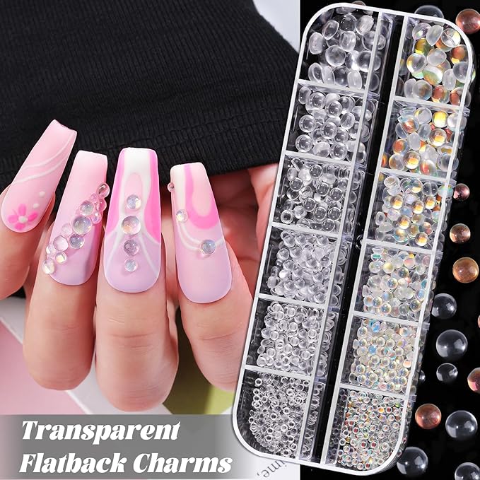 Nail Charms and Gems Set, 6 Boxes Mixed Color Rhinestones Clear Gold Silver Bead Decorations White Beige Pearls for Crafting, 30 Sheets Gold Stickers for Nails with Tweezers for Women Nail Art DIY