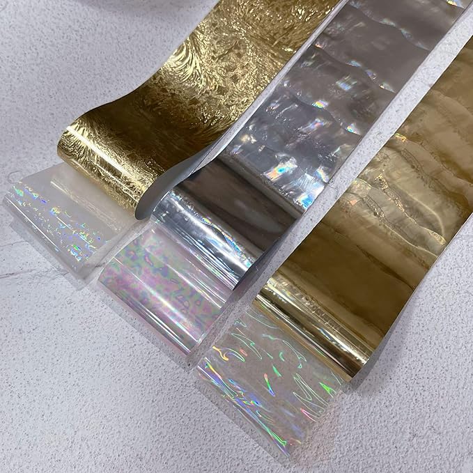 DANNEASY 12 Rolls Aurora Nail Art Foil Transfer, Iridescent Nail Foil Wraps Laser Gold Metallic Nails Stickers Starry Sky Holographic Nail Foils Design for Women Nails Supplies