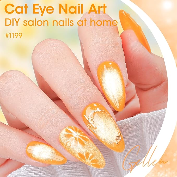 GELLEN Fruit Collection Cat Eye Gel Nail Polish, 6 Colors Neon Magnetic Gel Polish Set with Sparkle Finish, Soak Off UV LED Holographic Reflective Polish Kit for DIY Manicure or Salon Use