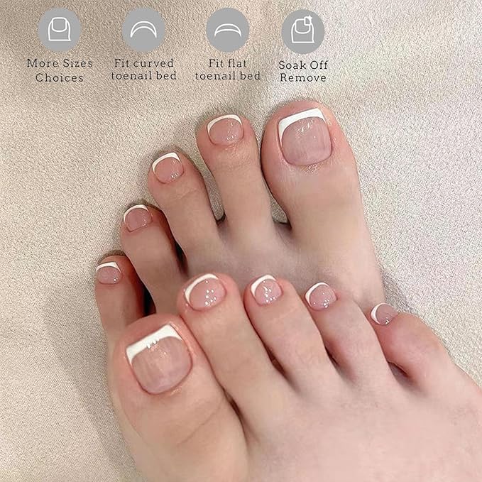 216pcs French Tip Press on Toenails Short Square，OPkssnails Skin Toe Nail Press On, Pre-Designed Soft Gel Toe Nail Tips, Soak off Acrylic Fake Toe Nail Extensions 12 Sizes