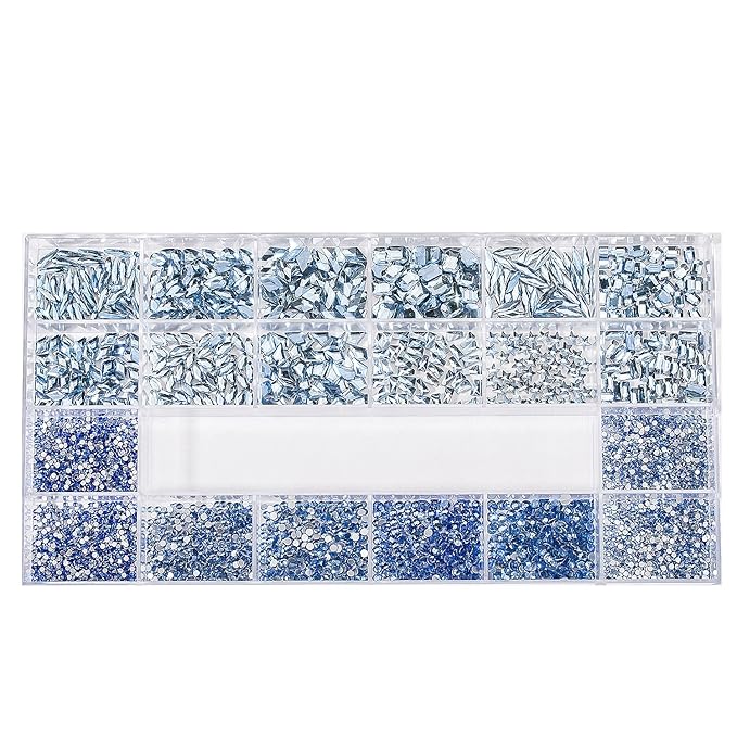 Nail Rhinestones - 4300pcs Light Blue Crystals, Multiple Shape Gems, Flat Back Rhinestones, with Kit and Glue Gel, for Nail Art Decoration