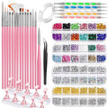 FANDAMEI Nail Art Tools, Acrylic Nail Brush, Nail Stand, Nail Gems And Rhinestones, Nail Holder For Painting Nails, 15 PCS Nail Art Brushes, Nail Dotting Tool, Nail Tools, Nail Design Tools