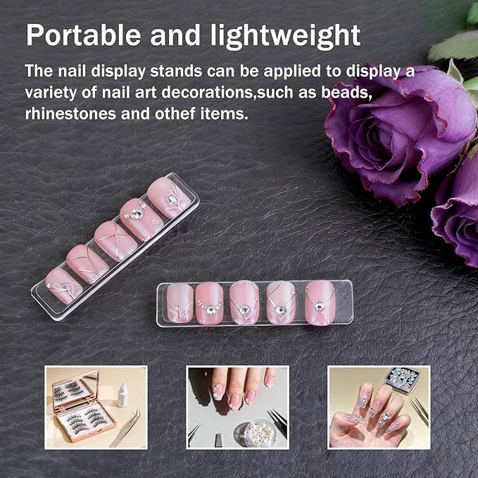 100PCS Transparent Acrylic Nail Art Display Stand-Press On Nail Art Fake Nail Tips Display Stand with 9.8ft Removable Double Sided Mounting Tape for Nail Salon Home Office Supply