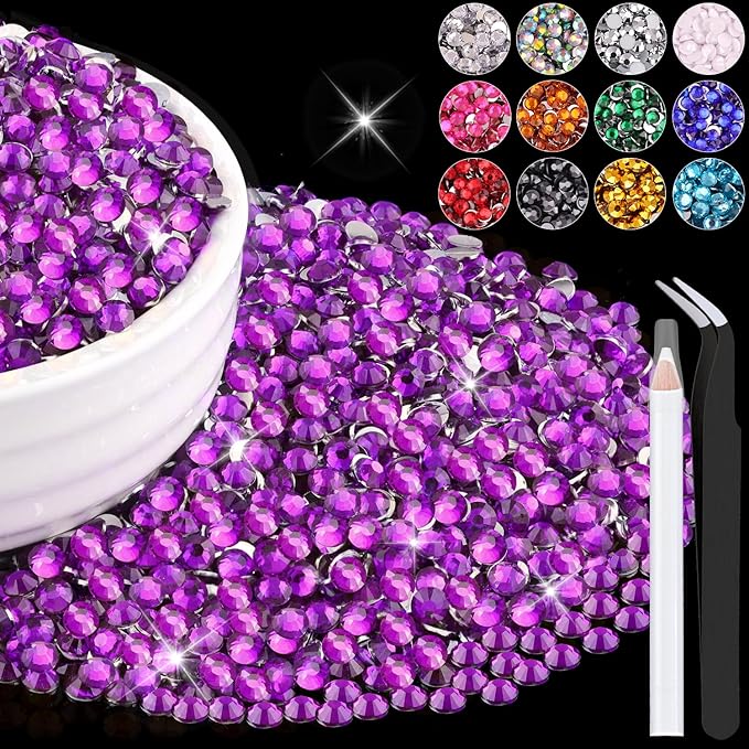 6000PCS 4mm Resin Rhinestones Bulk for Crafting (Dark Violet), Flatback Bedazzling Crystals for Crafts DIY Nail Decoration, Gems Charms for Tumbler Shoes Clothing Fabric with Pickup Pen and Tweezers