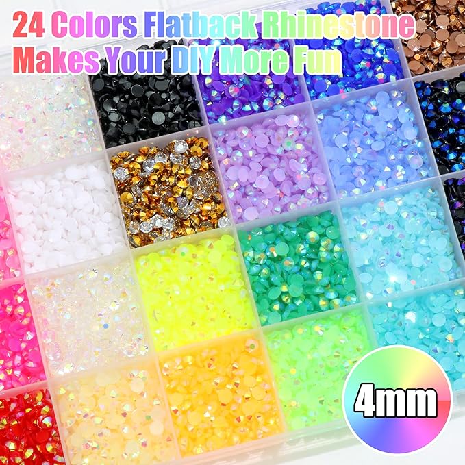 RODAKY 30000PCS Resin Jelly Rhinestone 4mm Flatback Crystal Gems AB Color Rhinestones Bedazzling Kit with 2PCS 10ml B7000 Jewelry Glue Tweezers Pen Making Kit for DIY Craft Clothing Shoes Nail Decor