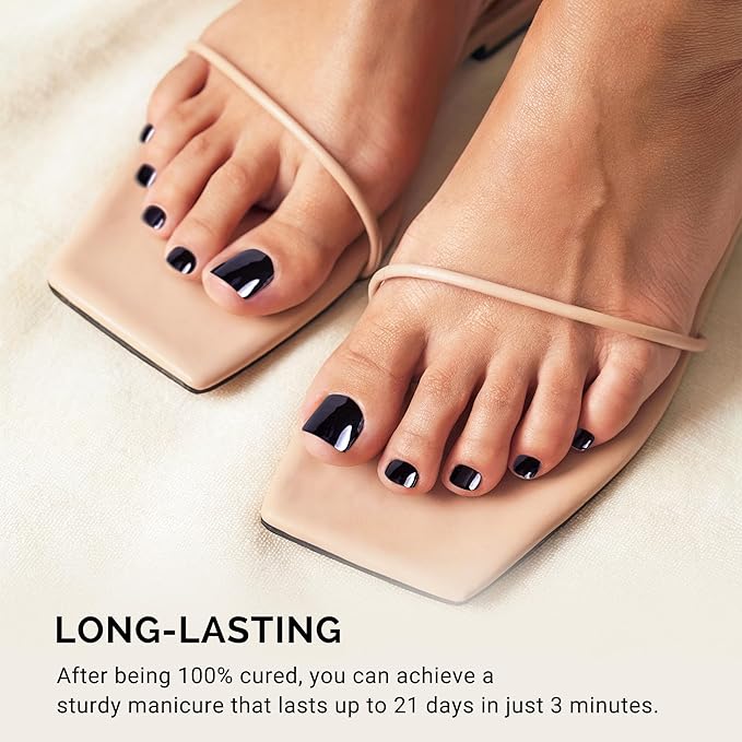 MelodySusie 32Pcs Semi Cured Gel Toe Nail Strips (Black), Pedicure Stickers for Toes, Works with Any UV/LED Lamps, Salon-Quality, Long Lasting, Easy to Apply & Remove